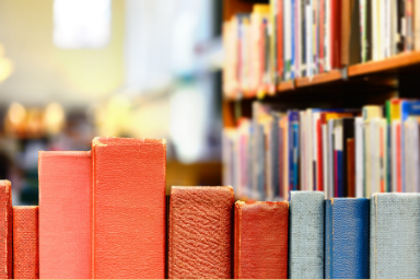 image of library shelf and book spines